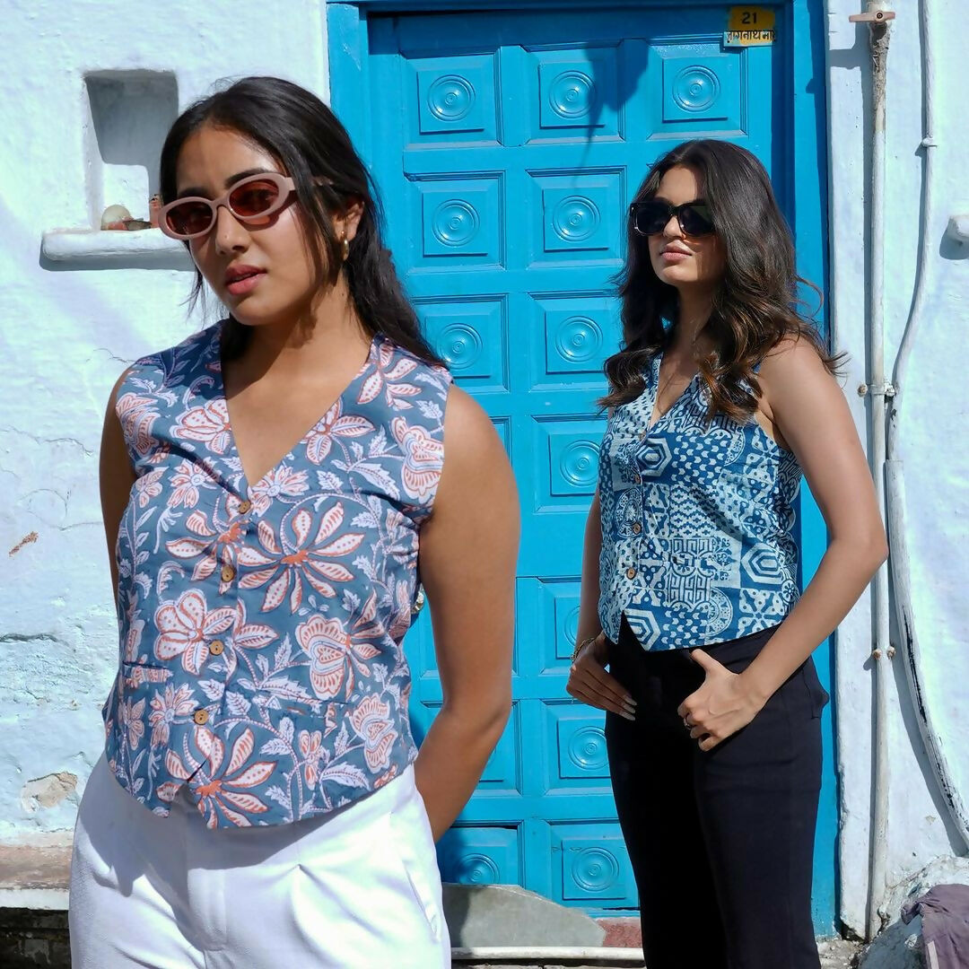 Blue Floral Vest Top