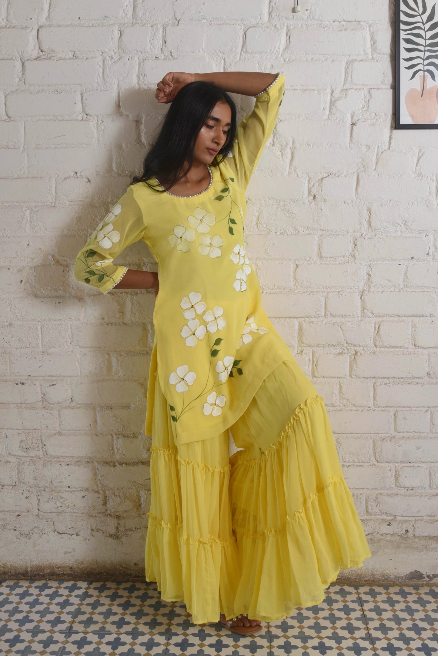Dogwood Sharara Set in Yellow