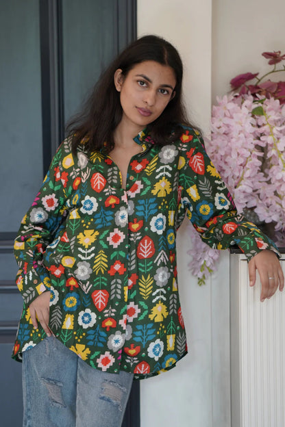 Floral Party Green Shirt