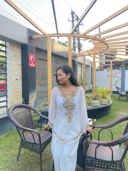 Zeenat Aman White Embroidered Top