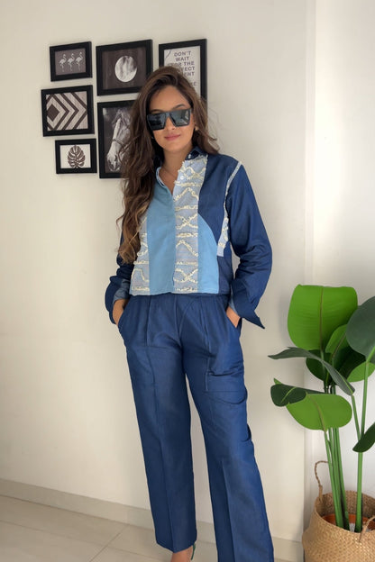 Denim Stripe Crop Coord Set