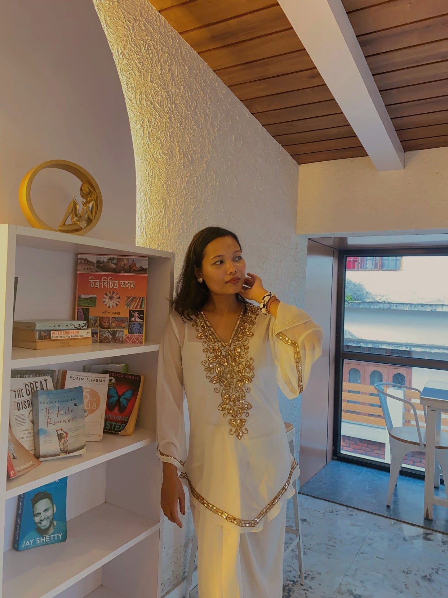 Zeenat Aman White Embroidered Top