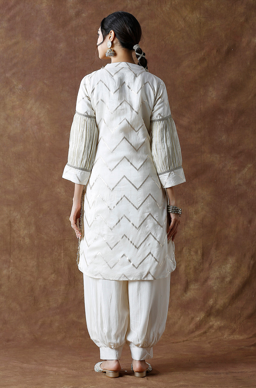 Chevron Pattern Kurta With Pathani Pant