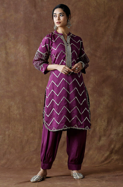 Chevron Pattern Kurta With Pathani Pant