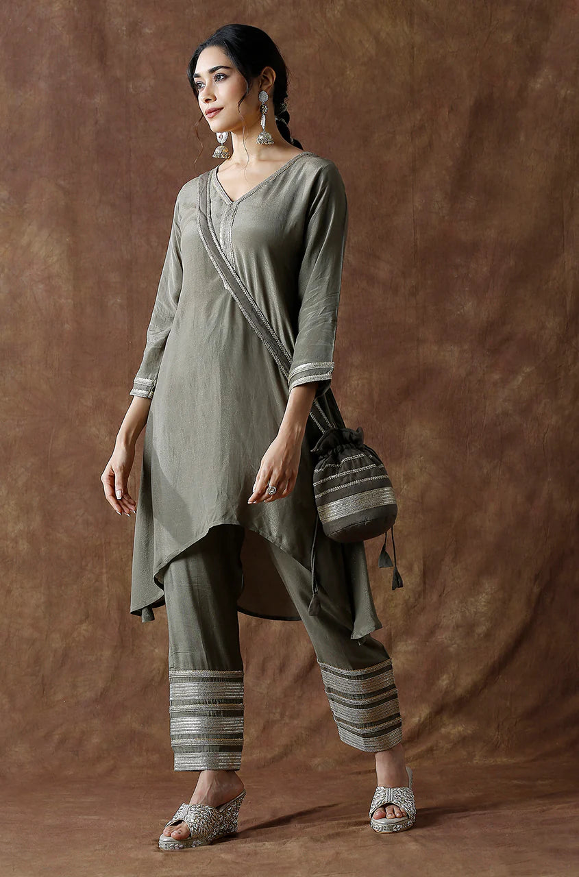 Two Piece Kurta Set With Potli bag