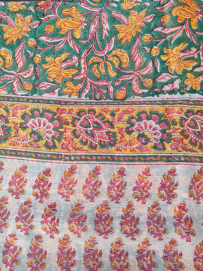 Garden of Secrets - Hand Block Print Chanderi Silk Saree