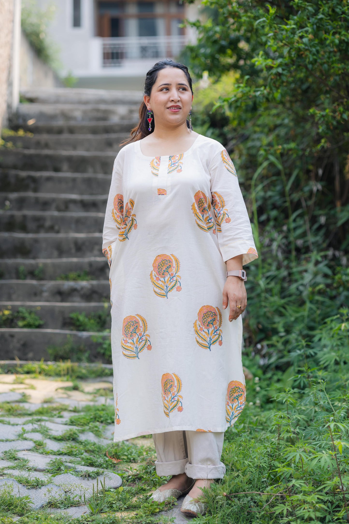 Gulnar Sanganeri Mulmul Cotton Long Kurta