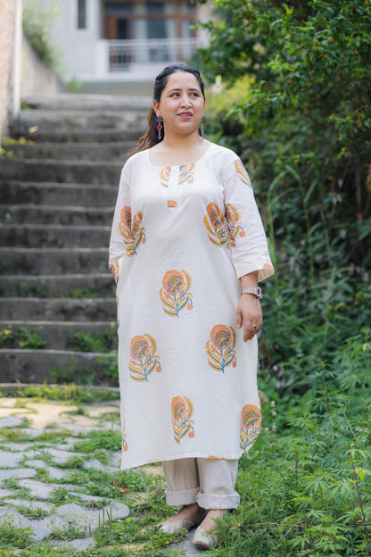 Gulnar Sanganeri Mulmul Cotton Long Kurta