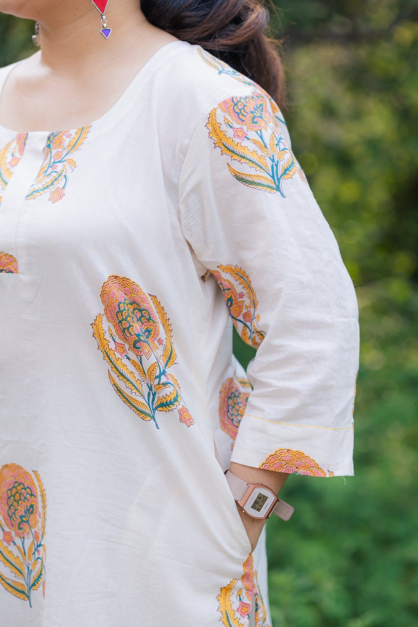 Gulnar Sanganeri Mulmul Cotton Long Kurta