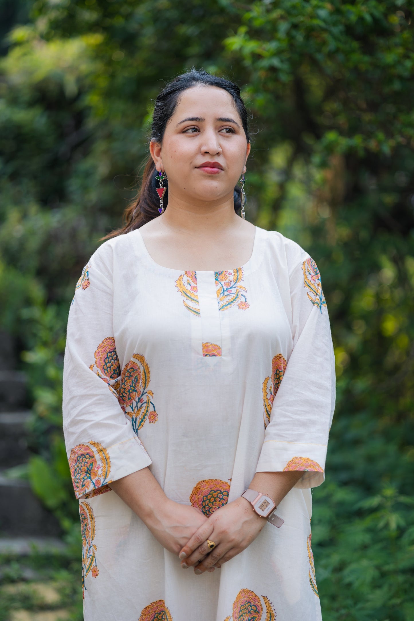 Gulnar Sanganeri Mulmul Cotton Long Kurta