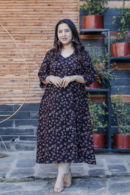 Drishti Ajrakh Handblock Angrakha Cotton Kurta