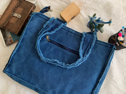 Denim Book Tote With Laptop Compartment