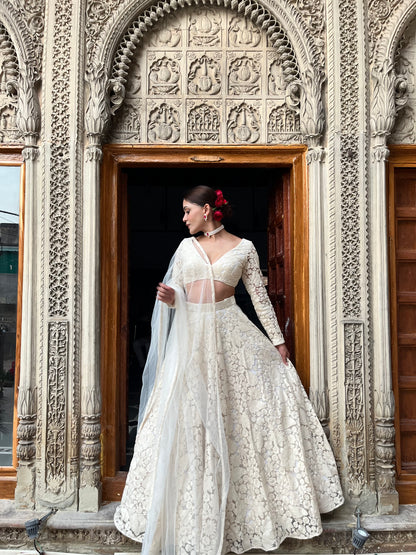 White Floral Lehenga