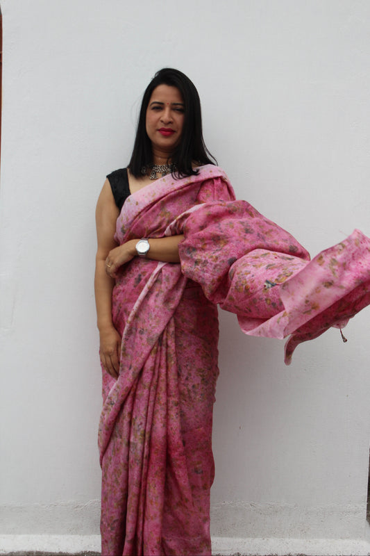 Natural Flower Dyed Kiki Habutai Silk Saree