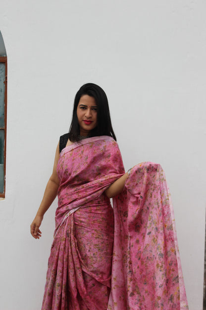 Natural Flower Dyed Kiki Habutai Silk Saree