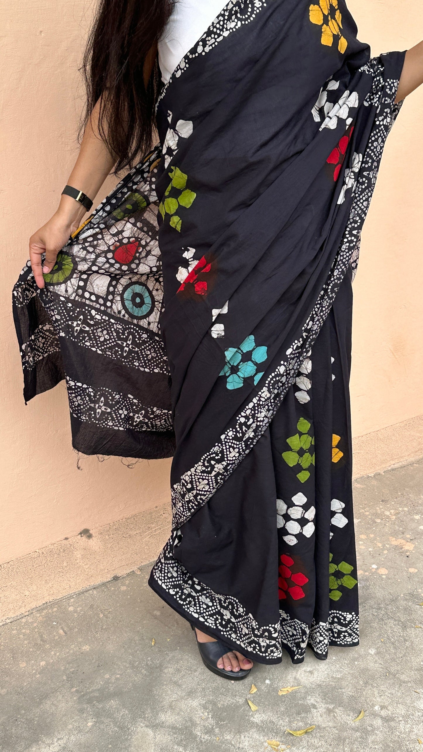 Be My Mystry Mulmul Cotton Block Printed Black Saree