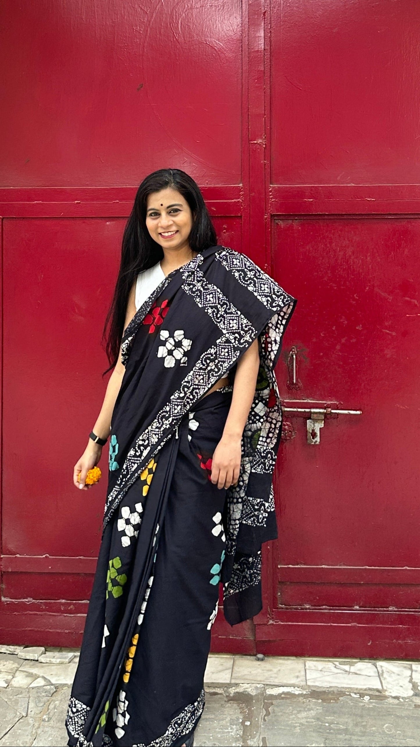 Be My Mystry Mulmul Cotton Block Printed Black Saree