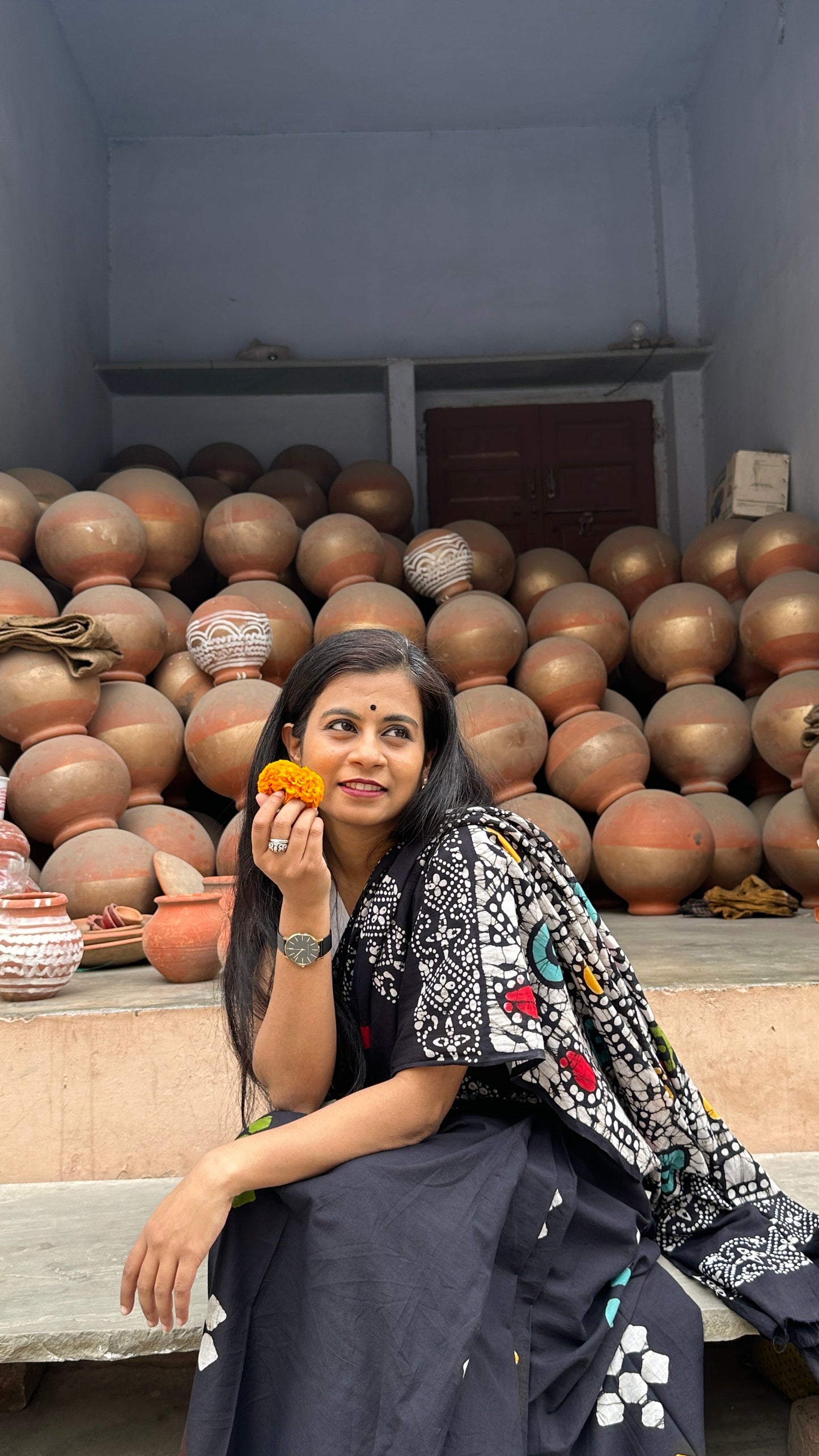 Be My Mystry Mulmul Cotton Block Printed Black Saree