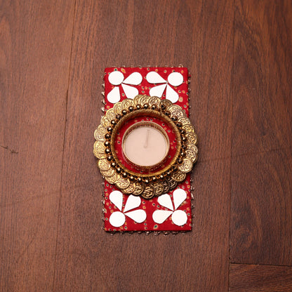 Red Mirror-work Festive Diya