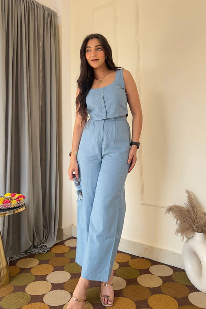 Denim Blue Soft Linen Coord Set