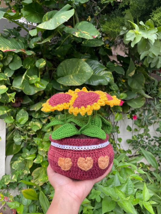 Crochet Sunflowers Pot