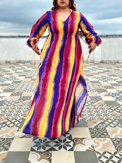 Grazie Multicolored Cotton Kaftan Dress