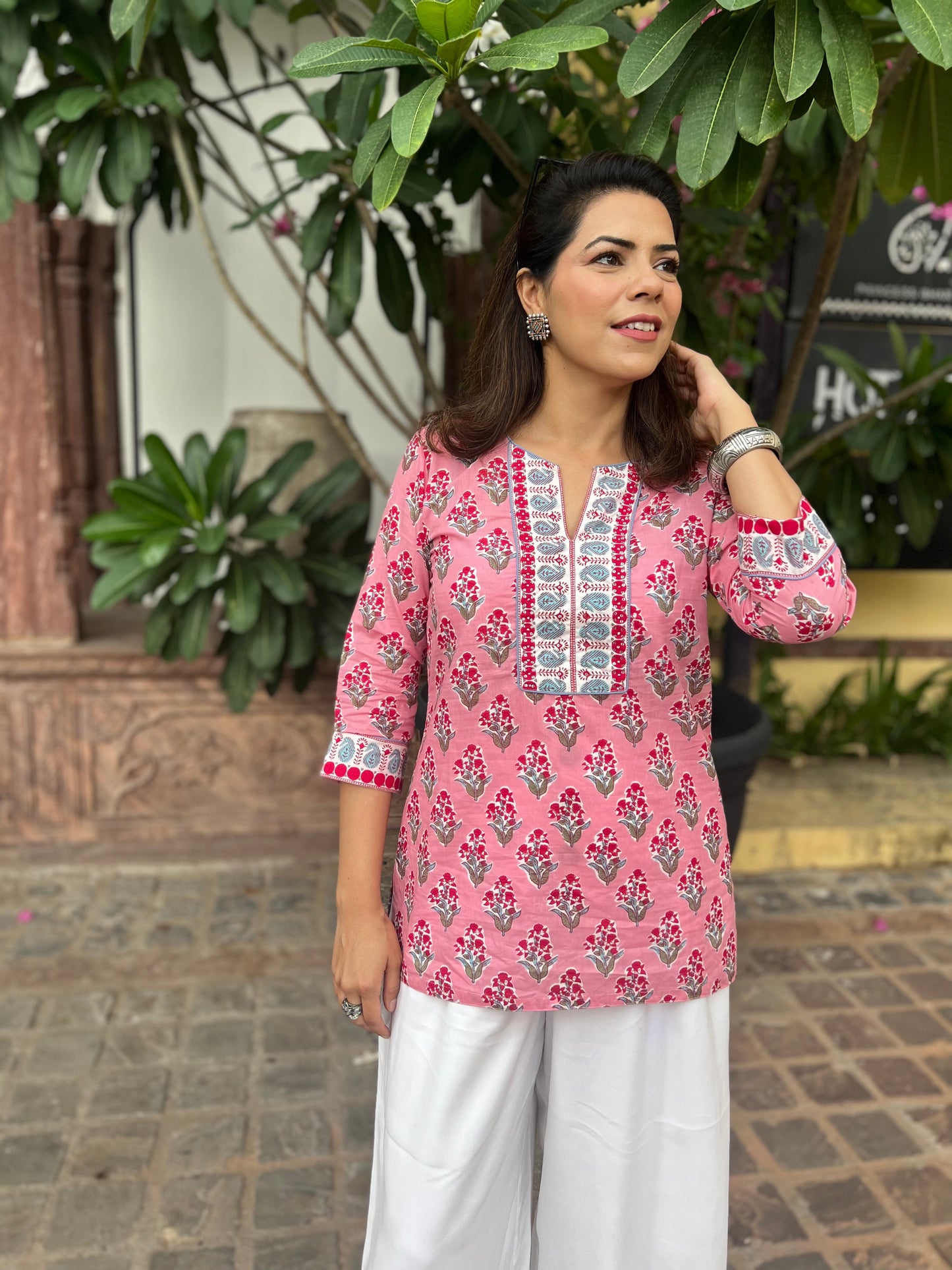 Printed Sequinned Pure Cotton Kurti