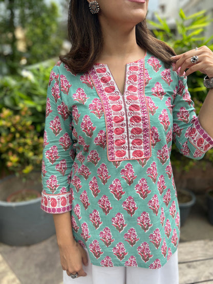 Printed Sequinned Pure Cotton Kurti