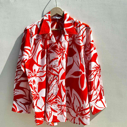 Orange Abstract Floral Women Shirt