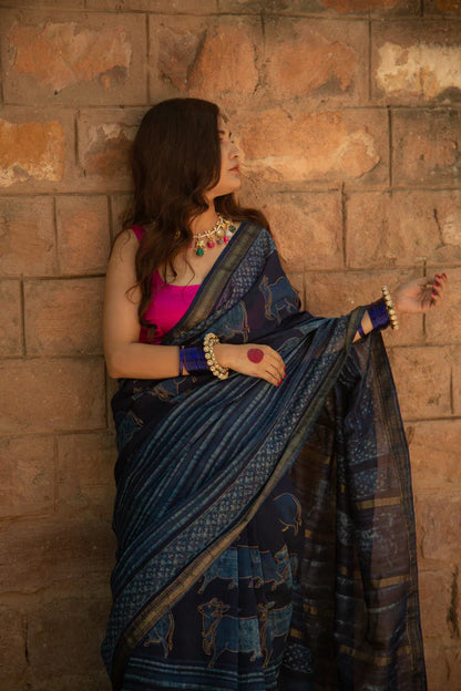 Shweta Pichwai Handblock Printed Silk Saree