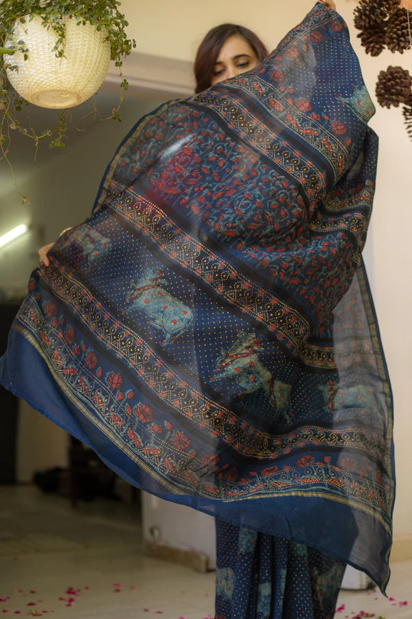 Shweta Pichwai Handblock Printed Silk Saree