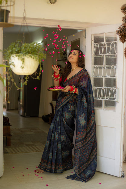 Sneh Pichwai Indigo Silk Saree