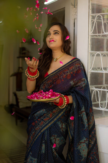 Sneh Pichwai Indigo Silk Saree