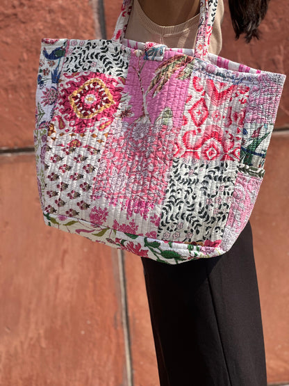 Multi Coloured Patchwork Quilted Everyday Tote Bag