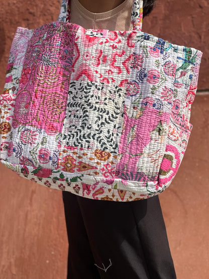 Multi Coloured Patchwork Quilted Everyday Tote Bag