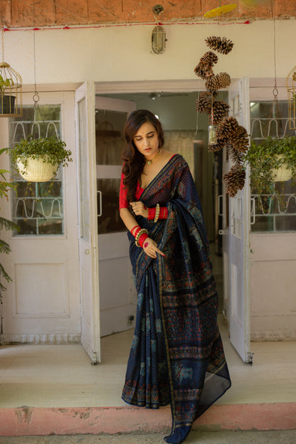 Sneh Pichwai Indigo Silk Saree