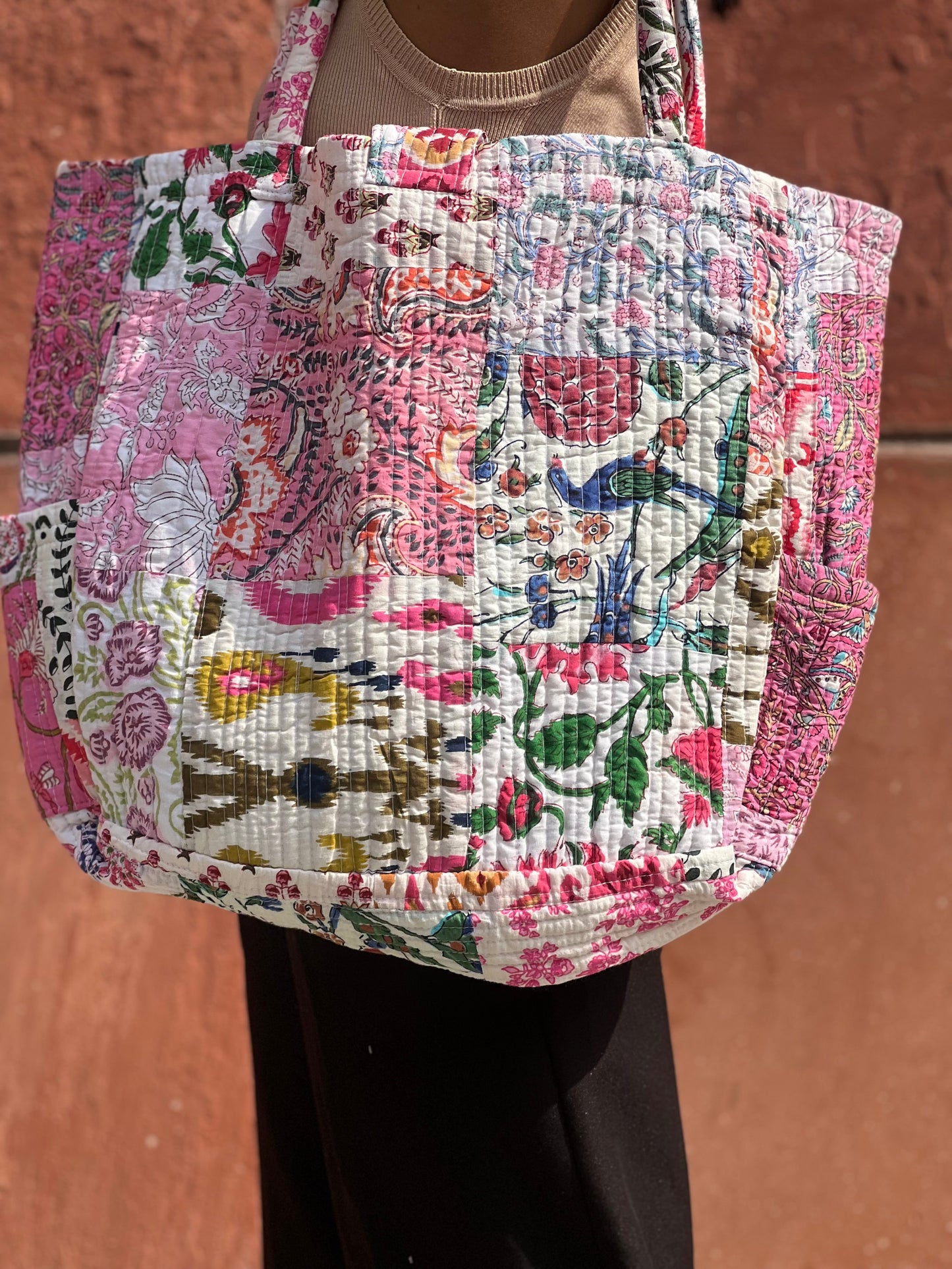 Multi Coloured Patchwork Quilted Everyday Tote Bag