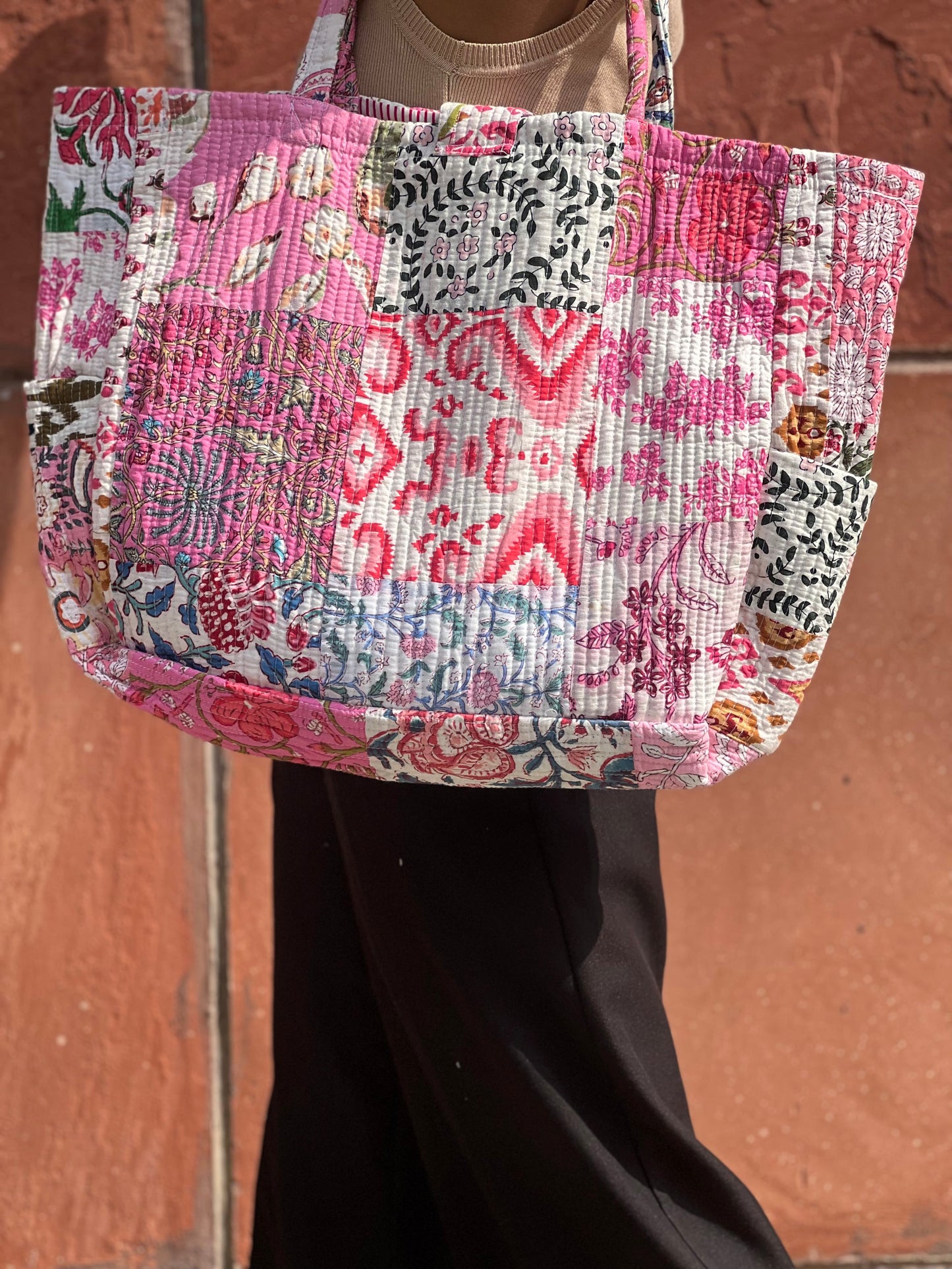 Multi Coloured Patchwork Quilted Everyday Tote Bag