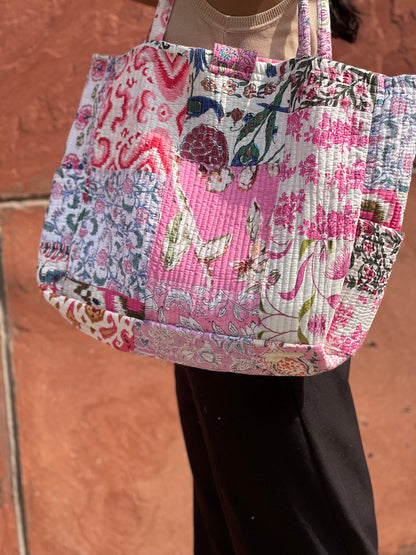 Multi Coloured Patchwork Quilted Everyday Tote Bag