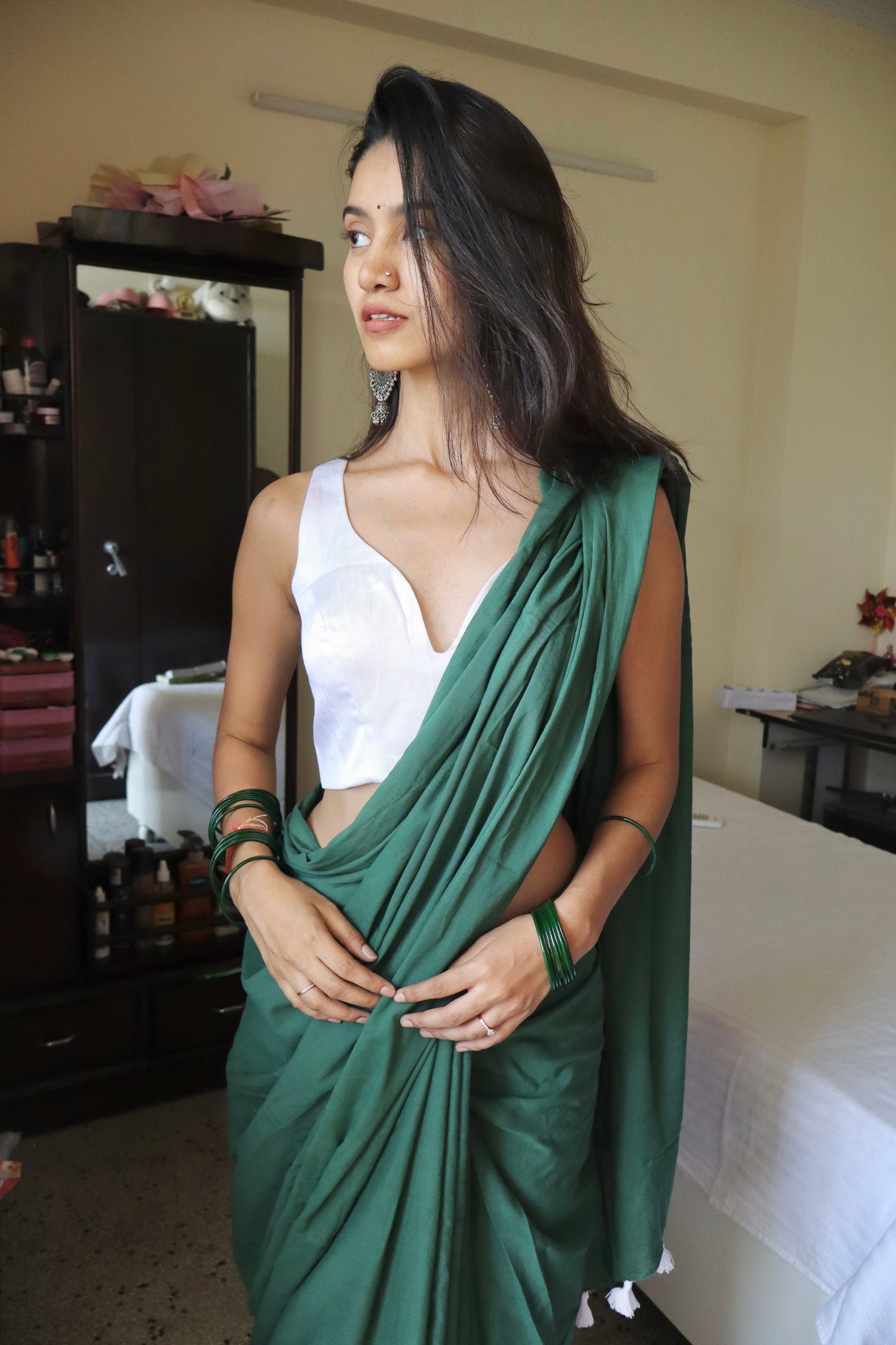 Green Flag in Love Plain Natural Dyed Plain Mulmul Cotton Saree