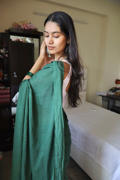 Green Flag in Love Plain Natural Dyed Plain Mulmul Cotton Saree