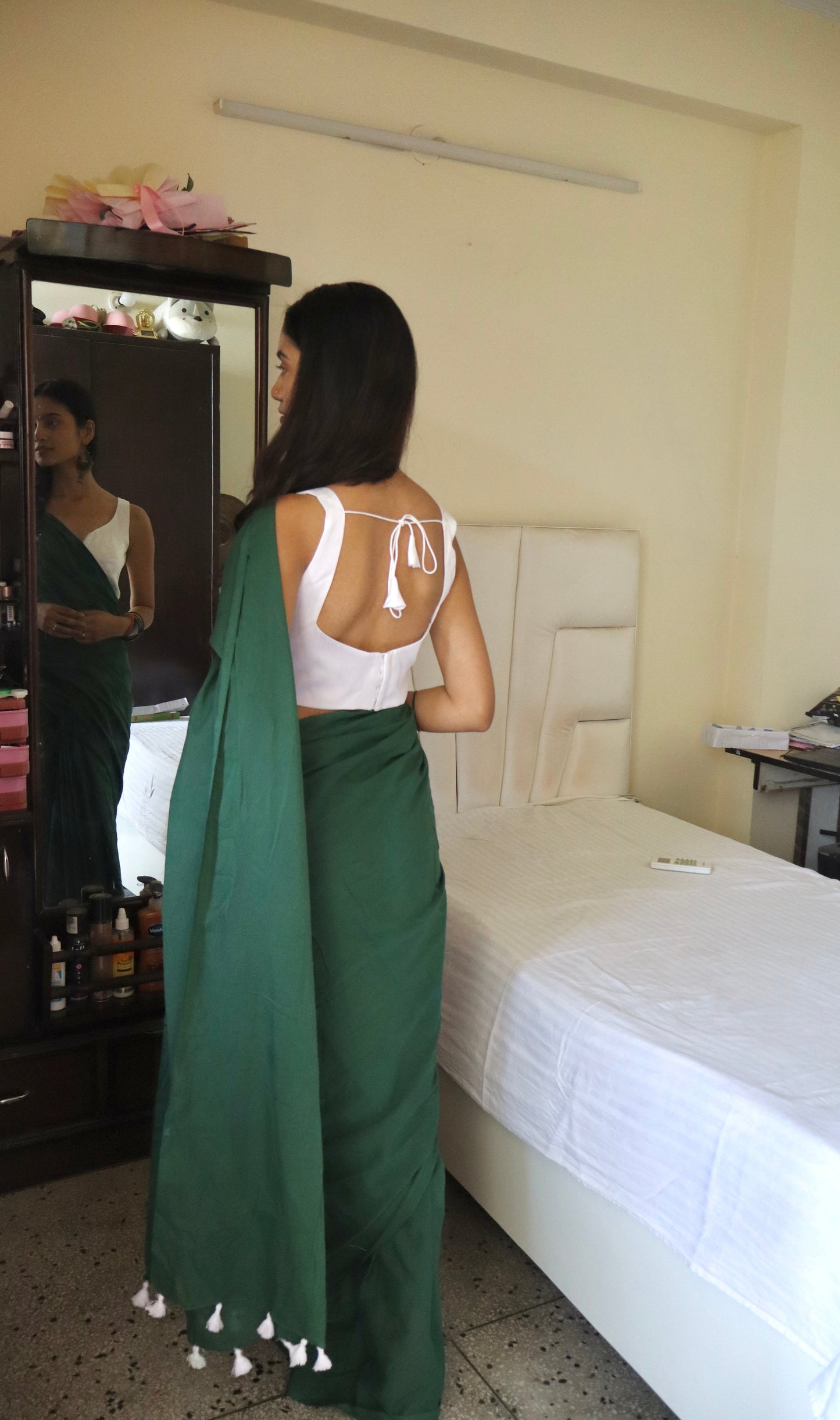 Green Flag in Love Plain Natural Dyed Plain Mulmul Cotton Saree