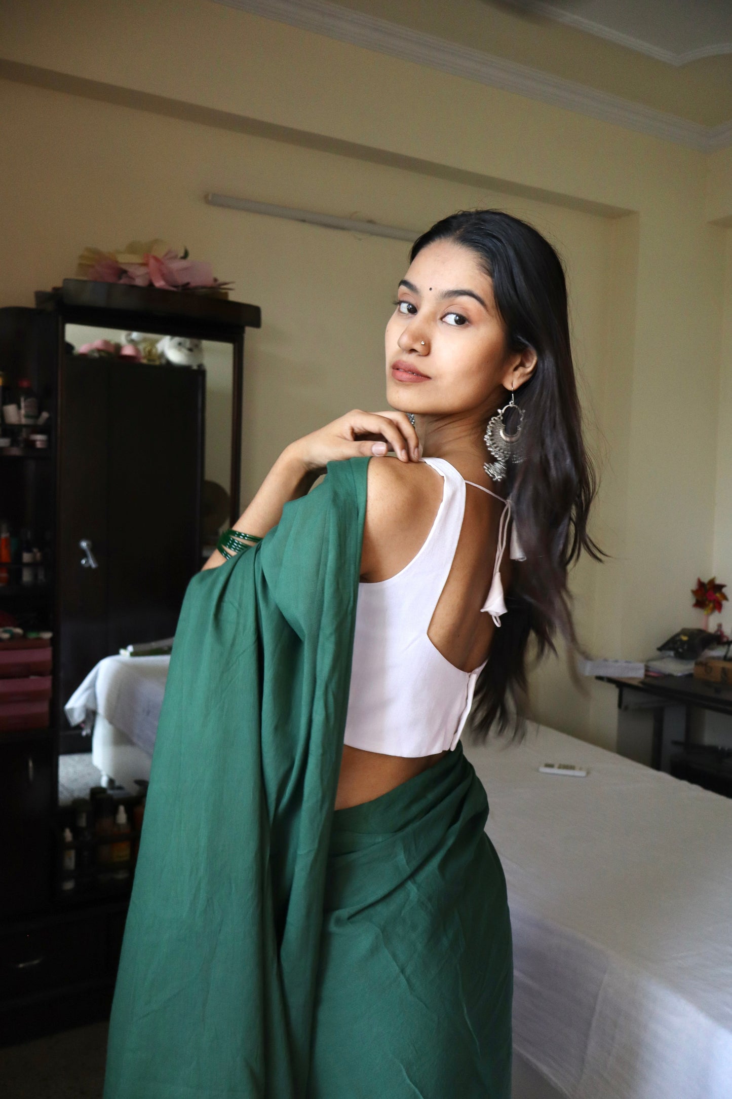 Green Flag in Love Plain Natural Dyed Plain Mulmul Cotton Saree