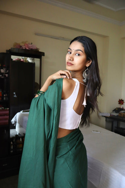 Green Flag in Love Plain Natural Dyed Plain Mulmul Cotton Saree