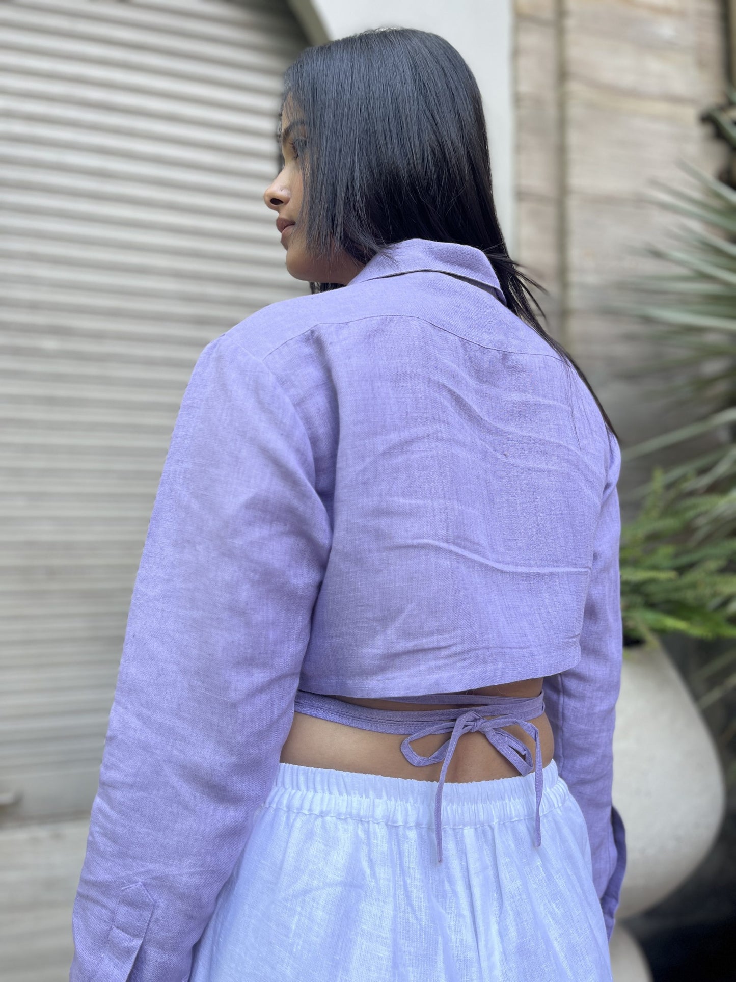 Lavender Cropped Tie-up Shirt