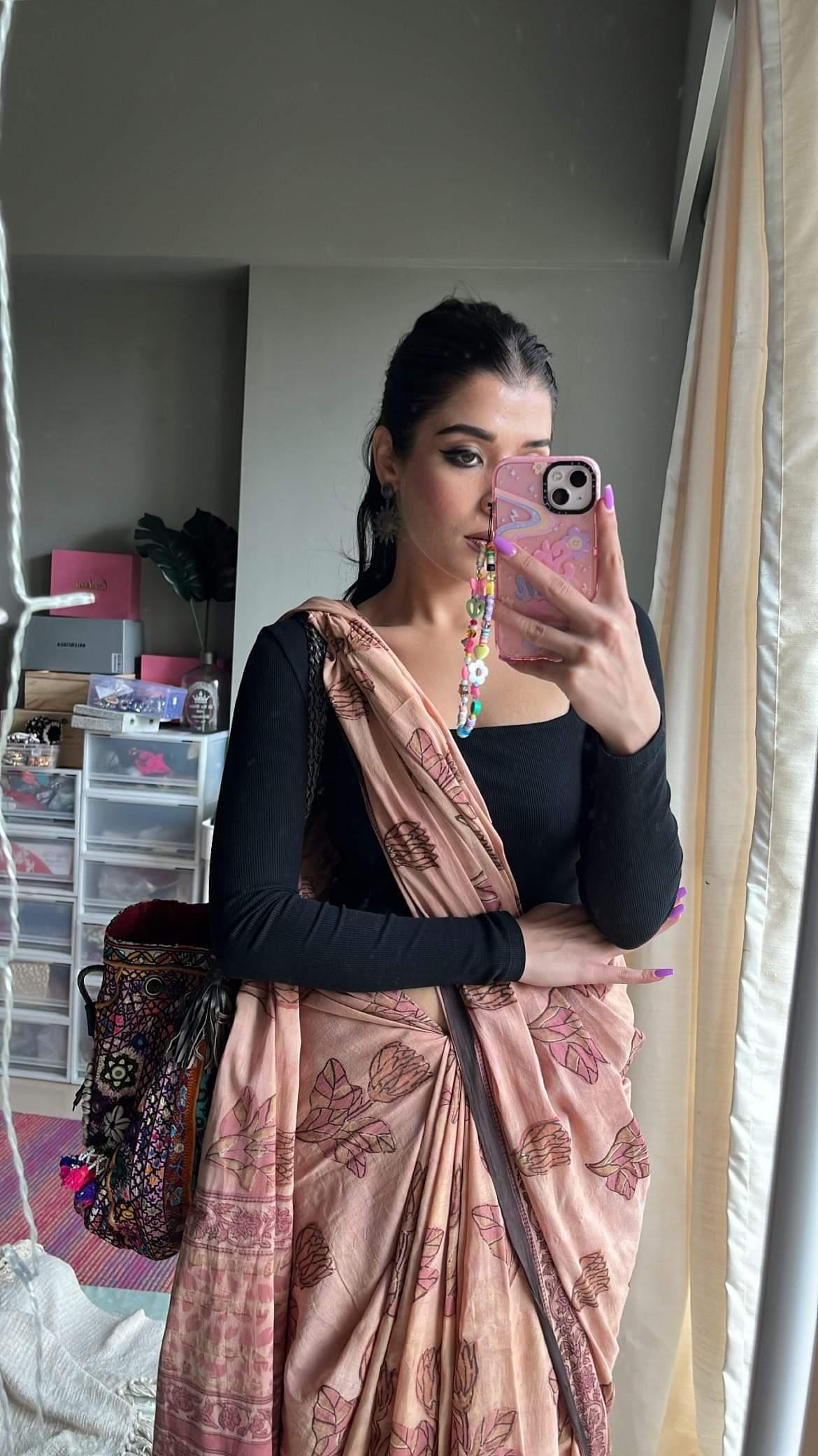 Mulmul Ajrakh Dabu Print Saree