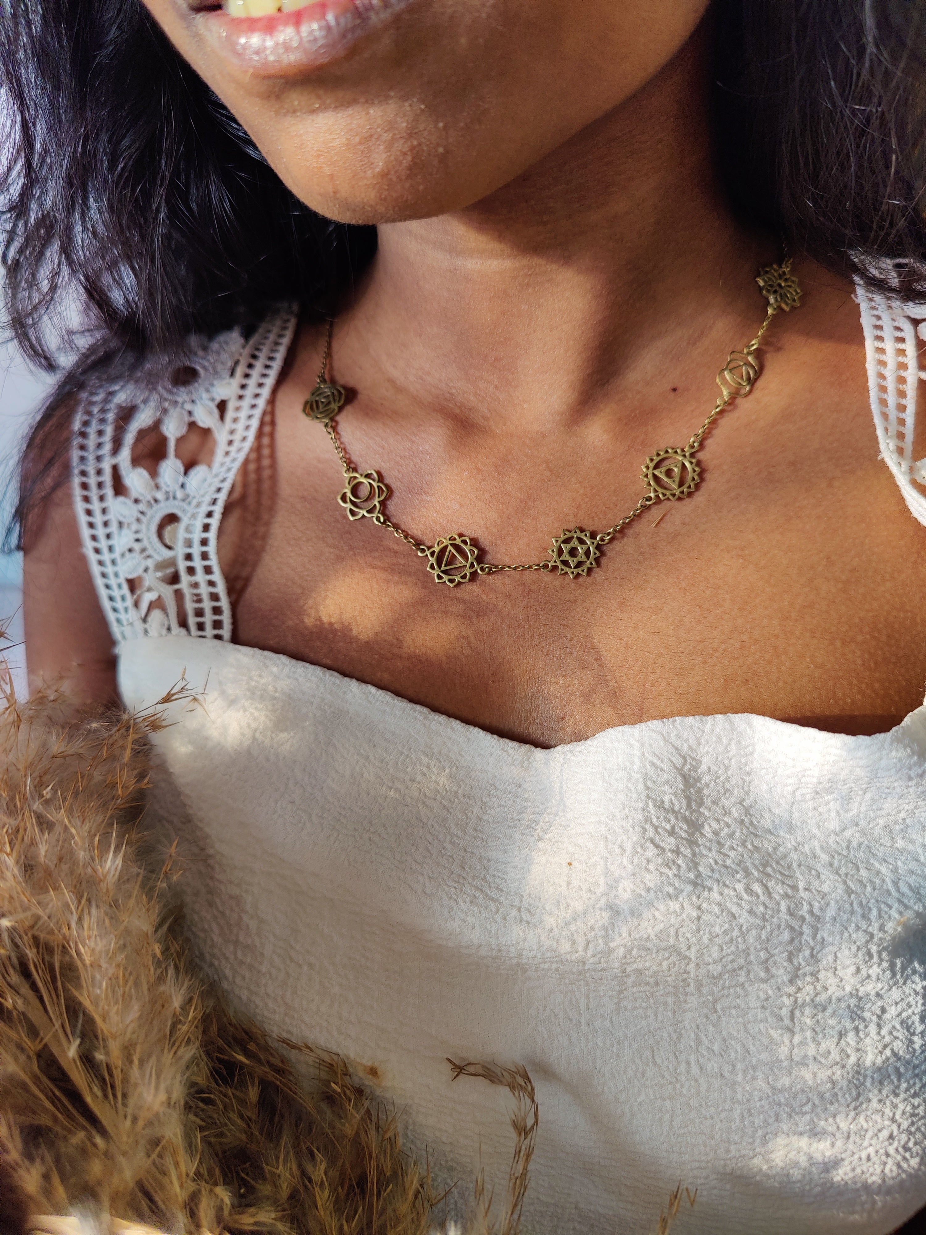 Chakra Balancing Necklace Brass Gold