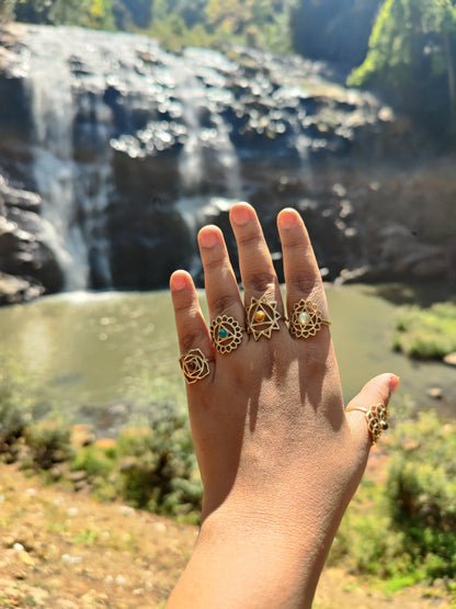 Chakra Gemstone Brass Rings- Set of 7