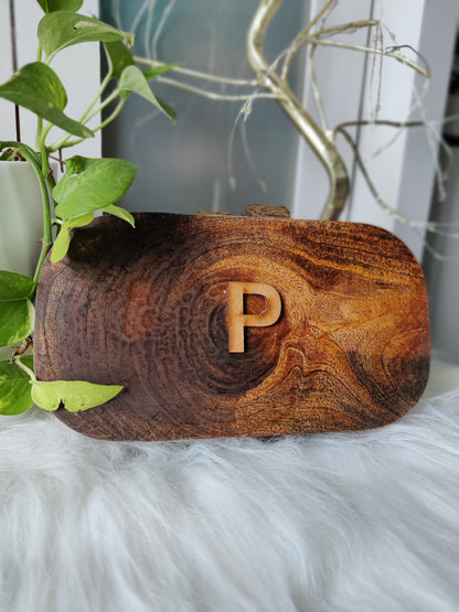 Custom Name Initial Acacia Wood Bag