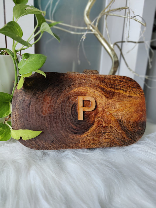 Custom Name Initial Acacia Wood Bag